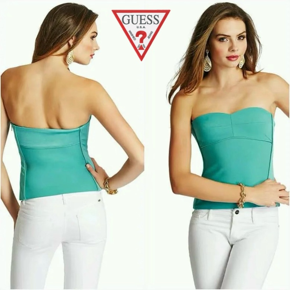 GUESS Marciano Strapless Teal Bustier Top size 8